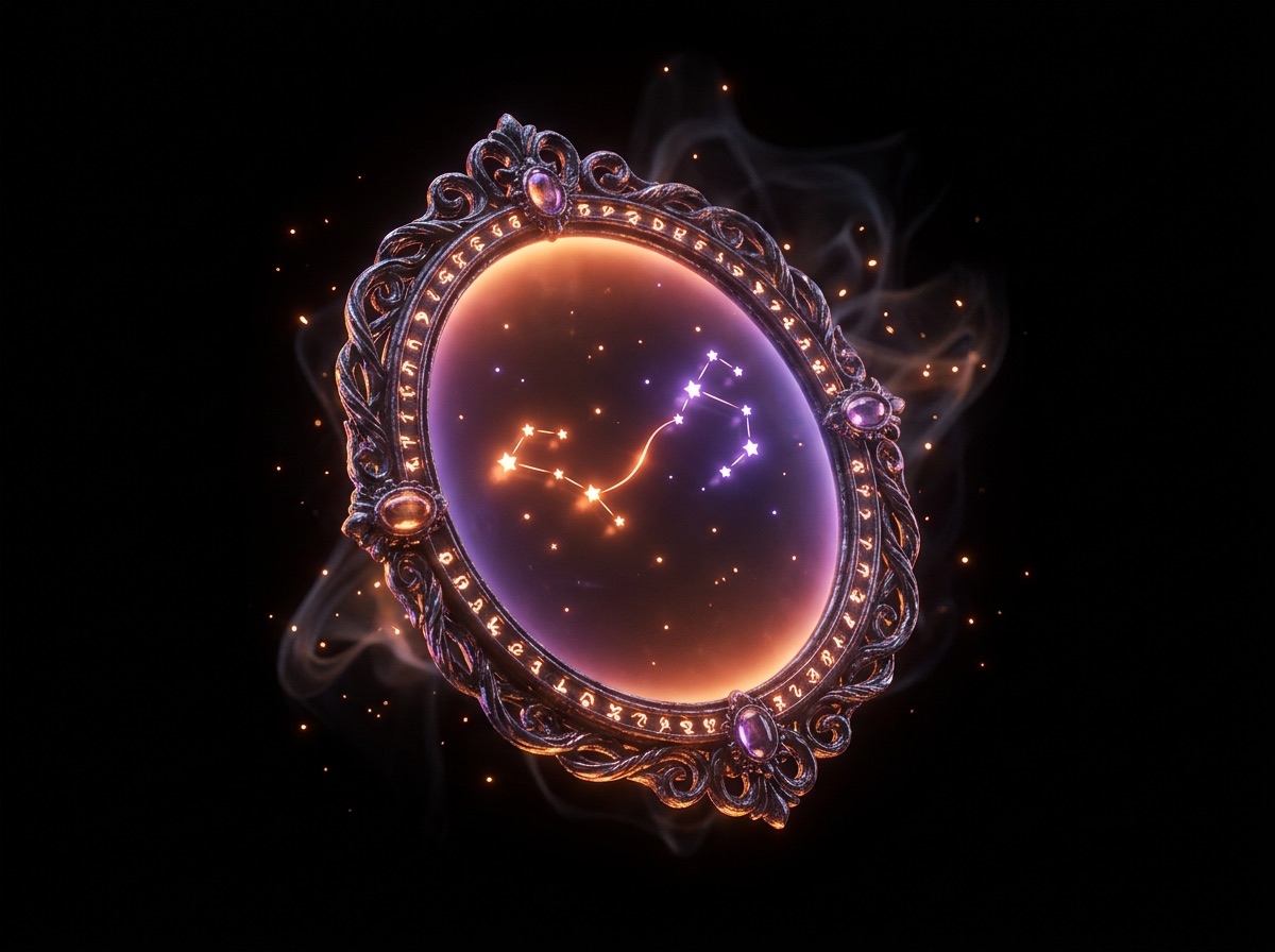 A magic mirror where two constellations connect by a glowing thread