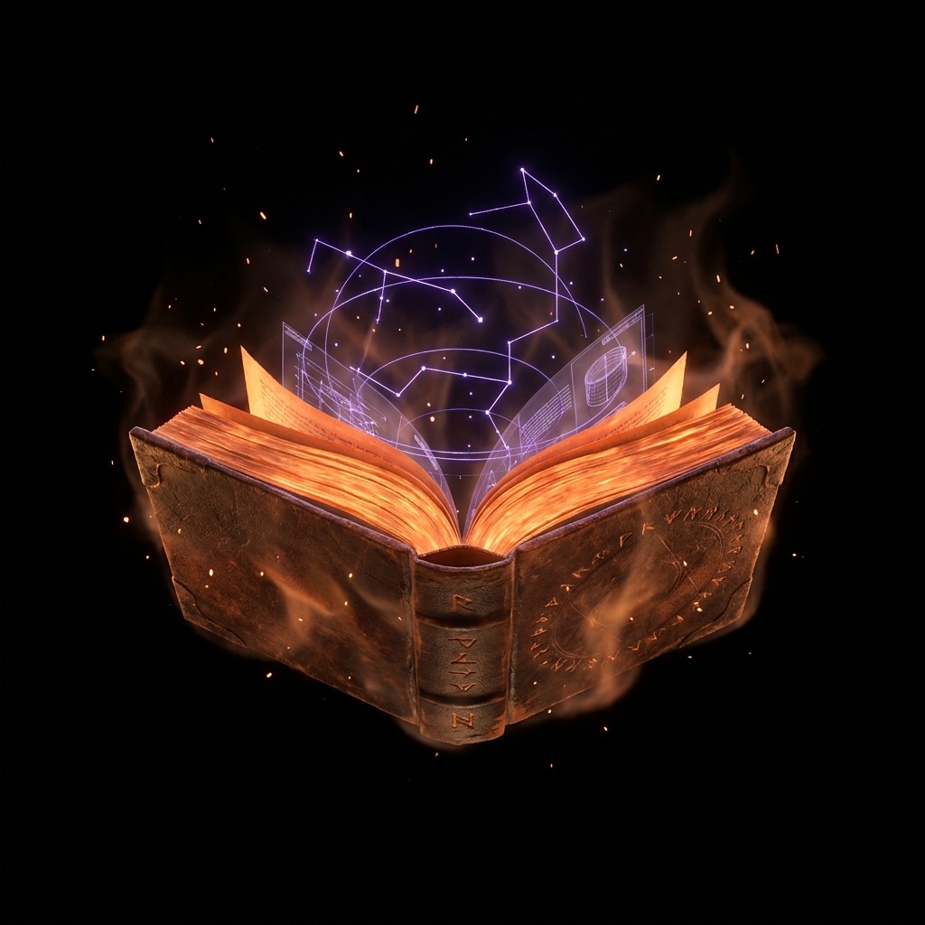 An open glowing grimoire