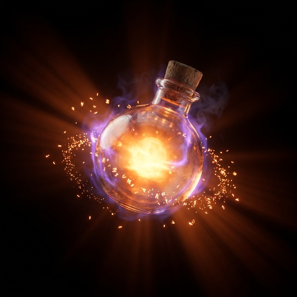 A finished potion glowing like sunrise
