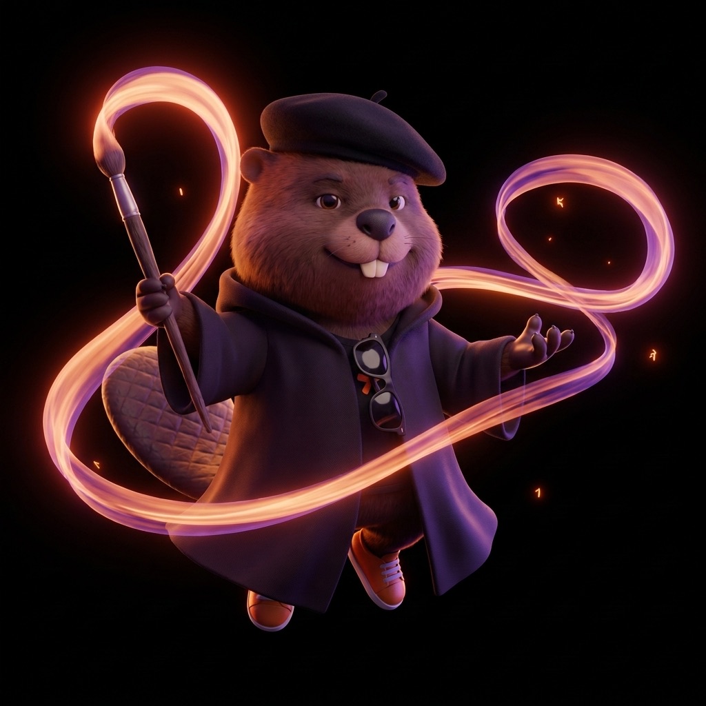 Beaver wizard painting light with a magic brush — the designer